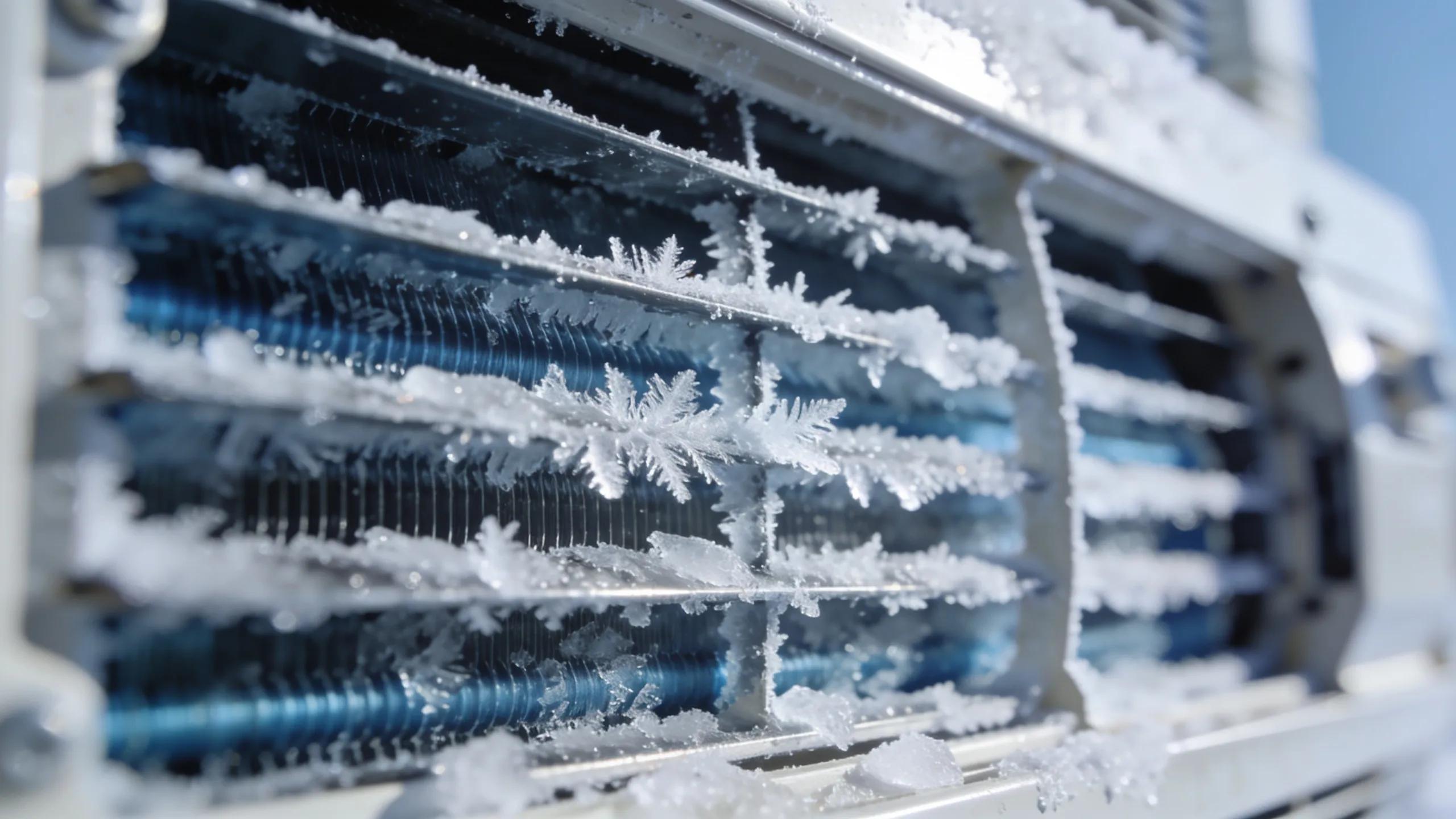 Quick Fixes for Air Conditioners: DIY Repair Tips You Need 2 Close-up of frozen coils on an air conditioning unit, highlighting ice buildup issue